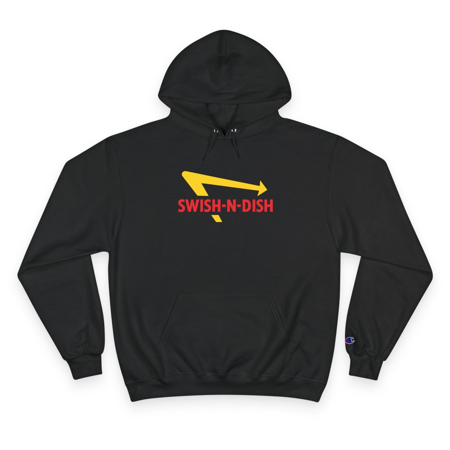 Swish-N-Dish Champion Hoodie, Casual Streetwear, Unisex Hoodie, Graphic Hooded Sweatshirt, Gift for Him or Her, Trendy Everyday Wear