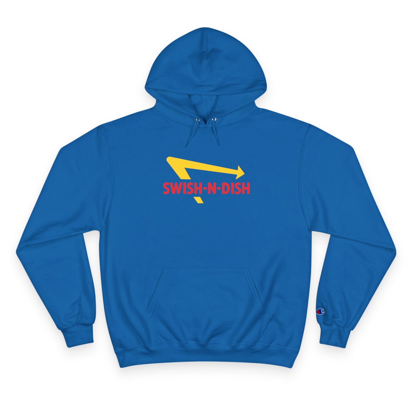 Swish-N-Dish Champion Hoodie, Casual Streetwear, Unisex Hoodie, Graphic Hooded Sweatshirt, Gift for Him or Her, Trendy Everyday Wear