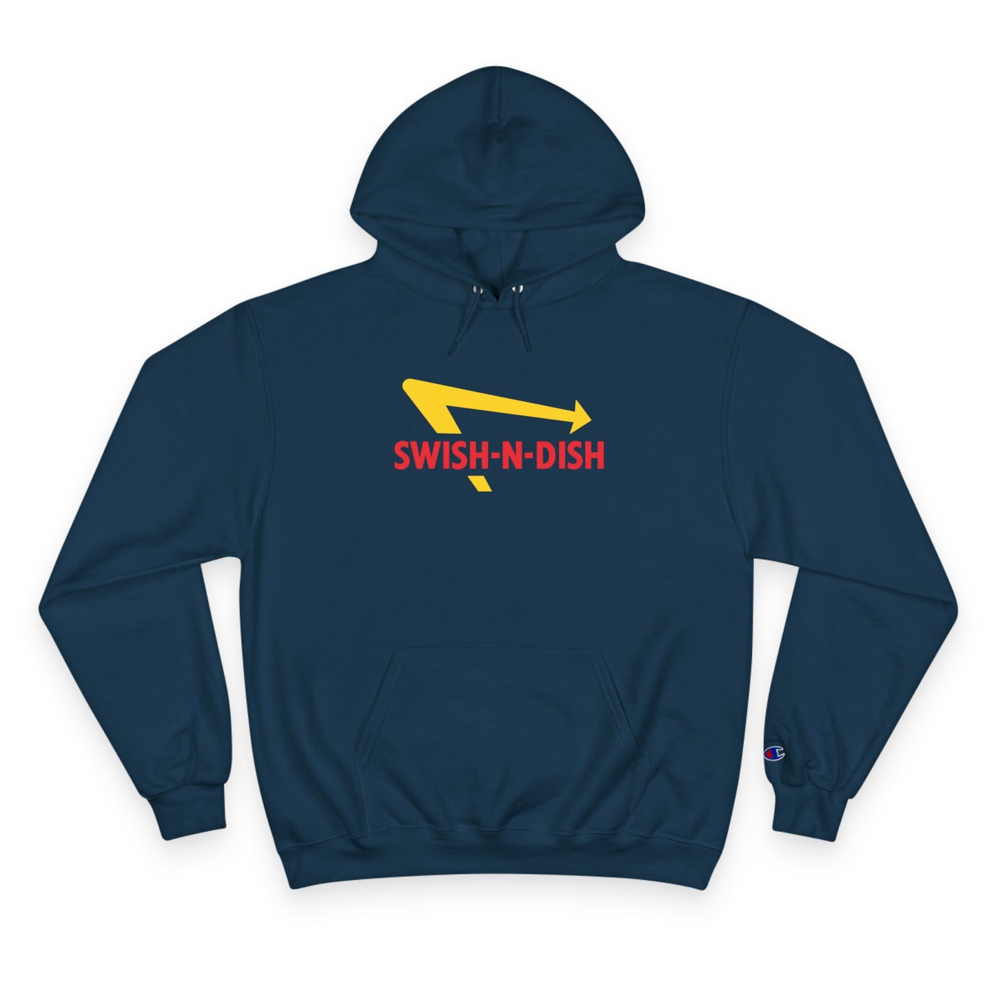 Swish-N-Dish Champion Hoodie, Casual Streetwear, Unisex Hoodie, Graphic Hooded Sweatshirt, Gift for Him or Her, Trendy Everyday Wear
