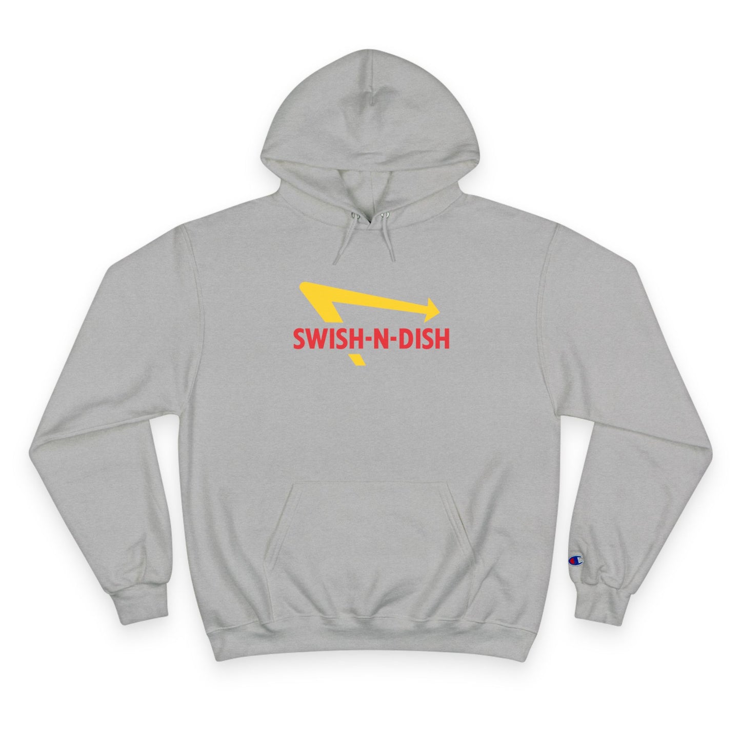 Swish-N-Dish Champion Hoodie, Casual Streetwear, Unisex Hoodie, Graphic Hooded Sweatshirt, Gift for Him or Her, Trendy Everyday Wear