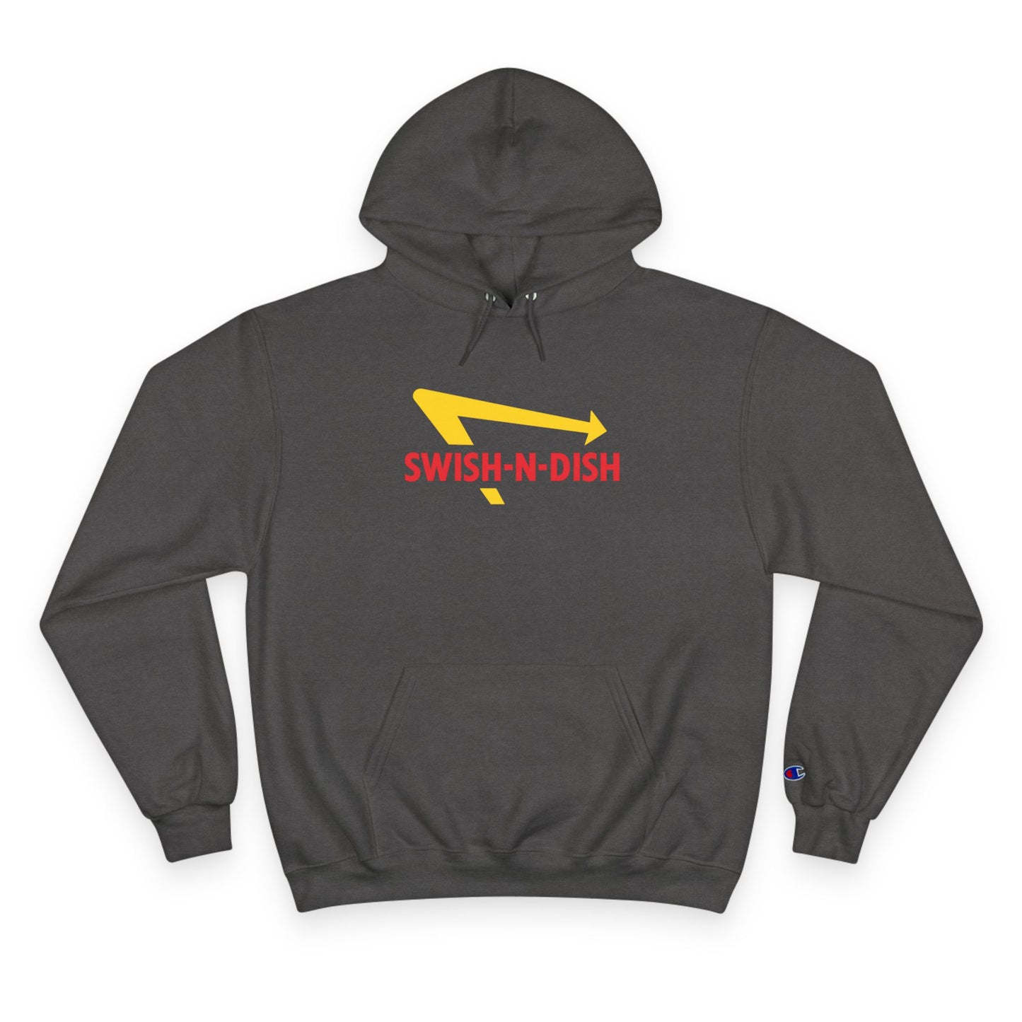 Swish-N-Dish Champion Hoodie, Casual Streetwear, Unisex Hoodie, Graphic Hooded Sweatshirt, Gift for Him or Her, Trendy Everyday Wear